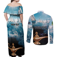 Personalised British Virgin Islands Couples Matching Off Shoulder Maxi Dress and Long Sleeve Button Shirt Vigilate Golden Lamps