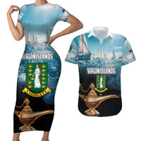 Personalised British Virgin Islands Couples Matching Short Sleeve Bodycon Dress and Hawaiian Shirt Vigilate Golden Lamps