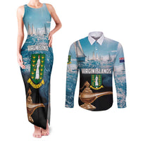 Personalised British Virgin Islands Couples Matching Tank Maxi Dress and Long Sleeve Button Shirt Vigilate Golden Lamps