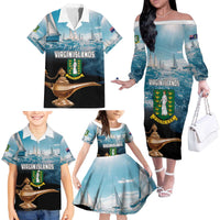 Personalised British Virgin Islands Family Matching Off The Shoulder Long Sleeve Dress and Hawaiian Shirt Vigilate Golden Lamps