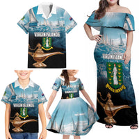 Personalised British Virgin Islands Family Matching Off Shoulder Maxi Dress and Hawaiian Shirt Vigilate Golden Lamps - Wonder Print Shop