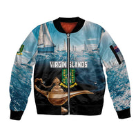 Personalised British Virgin Islands Sleeve Zip Bomber Jacket Vigilate Golden Lamps - Wonder Print Shop
