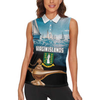 Personalised British Virgin Islands Women Sleeveless Polo Shirt Vigilate Golden Lamps - Wonder Print Shop