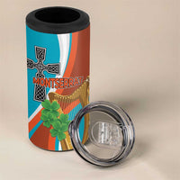 Personalised Montserrat 4 in 1 Can Cooler Tumbler Gold Harp And Black Cross