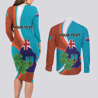 Personalised Montserrat Couples Matching Long Sleeve Bodycon Dress and Long Sleeve Button Shirt Gold Harp And Black Cross