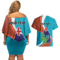Personalised Montserrat Couples Matching Off Shoulder Short Dress and Hawaiian Shirt Gold Harp And Black Cross