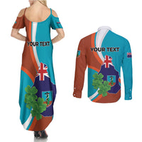 Personalised Montserrat Couples Matching Summer Maxi Dress and Long Sleeve Button Shirt Gold Harp And Black Cross