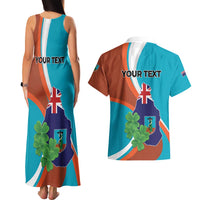 Personalised Montserrat Couples Matching Tank Maxi Dress and Hawaiian Shirt Gold Harp And Black Cross