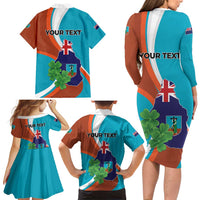 Personalised Montserrat Family Matching Long Sleeve Bodycon Dress and Hawaiian Shirt Gold Harp And Black Cross - Wonder Print Shop