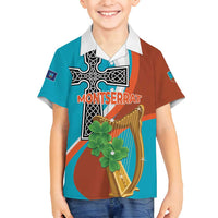 Personalised Montserrat Family Matching Long Sleeve Bodycon Dress and Hawaiian Shirt Gold Harp And Black Cross - Wonder Print Shop