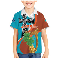 Personalised Montserrat Family Matching Mermaid Dress and Hawaiian Shirt Gold Harp And Black Cross - Wonder Print Shop