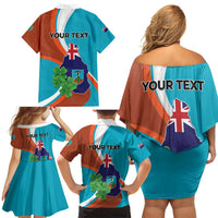 Personalised Montserrat Family Matching Off Shoulder Short Dress and Hawaiian Shirt Gold Harp And Black Cross - Wonder Print Shop