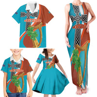 Personalised Montserrat Family Matching Tank Maxi Dress and Hawaiian Shirt Gold Harp And Black Cross - Wonder Print Shop