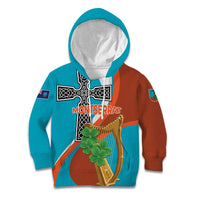 Personalised Montserrat Kid Hoodie Gold Harp And Black Cross - Wonder Print Shop