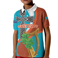 Personalised Montserrat Kid Polo Shirt Gold Harp And Black Cross - Wonder Print Shop