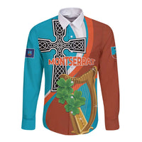 Personalised Montserrat Long Sleeve Button Shirt Gold Harp And Black Cross