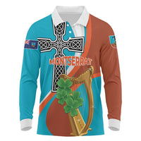 Personalised Montserrat Long Sleeve Polo Shirt Gold Harp And Black Cross - Wonder Print Shop