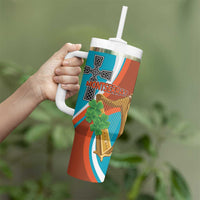 Personalised Montserrat Tumbler With Handle Gold Harp And Black Cross - Wonder Print Shop