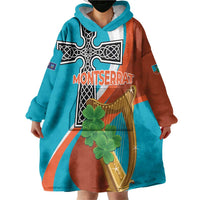 Personalised Montserrat Wearable Blanket Hoodie Gold Harp And Black Cross - Wonder Print Shop