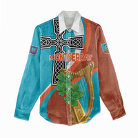 Personalised Montserrat Women Casual Shirt Gold Harp And Black Cross - Wonder Print Shop