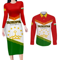 Tajikistan Football Couples Matching Long Sleeve Bodycon Dress and Long Sleeve Button Shirt Come On Tadzhikistan - Wonder Print Shop
