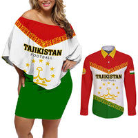 Tajikistan Football Couples Matching Off Shoulder Short Dress and Long Sleeve Button Shirt Come On Tadzhikistan - Wonder Print Shop