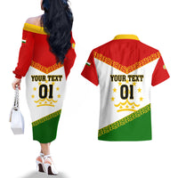 Tajikistan Football Couples Matching Off The Shoulder Long Sleeve Dress and Hawaiian Shirt Come On Tadzhikistan - Wonder Print Shop