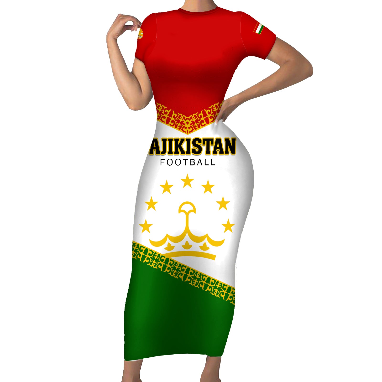 Tajikistan Football Short Sleeve Bodycon Dress Come On Tadzhikistan