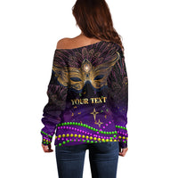 Mardi Gras 2024 Off Shoulder Sweater Carnival Mask Special Version - Wonder Print Shop