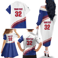 Custom Baseball Cuba 2025 Family Matching Off The Shoulder Long Sleeve Dress and Hawaiian Shirt Cuba Powerhouse of Baseball