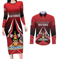 Custom Cricket Trinidad and Tobago Red Force Couples Matching Long Sleeve Bodycon Dress and Long Sleeve Button Shirt Go Champion