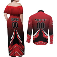 Custom Cricket Trinidad and Tobago Red Force Couples Matching Off Shoulder Maxi Dress and Long Sleeve Button Shirt Go Champion