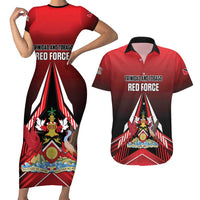 Custom Cricket Trinidad and Tobago Red Force Couples Matching Short Sleeve Bodycon Dress and Hawaiian Shirt Go Champion