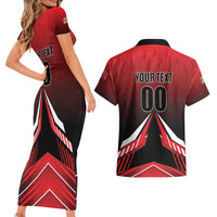 Custom Cricket Trinidad and Tobago Red Force Couples Matching Short Sleeve Bodycon Dress and Hawaiian Shirt Go Champion