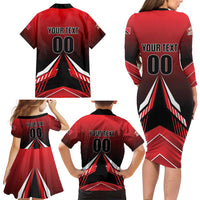 Custom Cricket Trinidad and Tobago Red Force Family Matching Long Sleeve Bodycon Dress and Hawaiian Shirt Go Champion