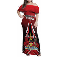 Custom Cricket Trinidad and Tobago Red Force Family Matching Off Shoulder Maxi Dress and Hawaiian Shirt Go Champion