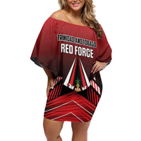 Custom Cricket Trinidad and Tobago Red Force Family Matching Off Shoulder Short Dress and Hawaiian Shirt Go Champion