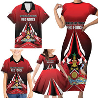 Custom Cricket Trinidad and Tobago Red Force Family Matching Short Sleeve Bodycon Dress and Hawaiian Shirt Go Champion