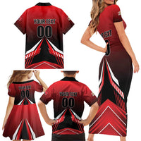Custom Cricket Trinidad and Tobago Red Force Family Matching Short Sleeve Bodycon Dress and Hawaiian Shirt Go Champion