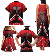 Custom Cricket Trinidad and Tobago Red Force Family Matching Tank Maxi Dress and Hawaiian Shirt Go Champion