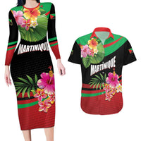 Personalized Martinique Tropical Flower Couples Matching Long Sleeve Bodycon Dress and Hawaiian Shirt Matinik Beautiful Island
