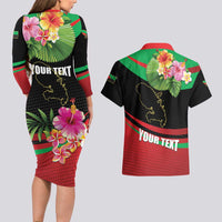 Personalized Martinique Tropical Flower Couples Matching Long Sleeve Bodycon Dress and Hawaiian Shirt Matinik Beautiful Island