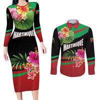 Personalized Martinique Tropical Flower Couples Matching Long Sleeve Bodycon Dress and Long Sleeve Button Shirt Matinik Beautiful Island