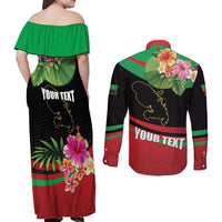 Personalized Martinique Tropical Flower Couples Matching Off Shoulder Maxi Dress and Long Sleeve Button Shirt Matinik Beautiful Island
