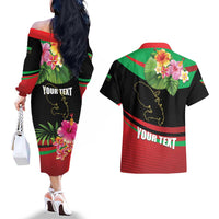 Personalized Martinique Tropical Flower Couples Matching Off The Shoulder Long Sleeve Dress and Hawaiian Shirt Matinik Beautiful Island