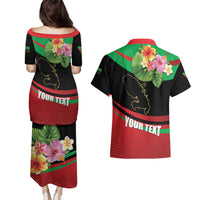Personalized Martinique Tropical Flower Couples Matching Puletasi and Hawaiian Shirt Matinik Beautiful Island