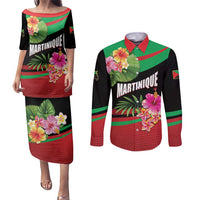Personalized Martinique Tropical Flower Couples Matching Puletasi and Long Sleeve Button Shirt Matinik Beautiful Island
