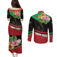 Personalized Martinique Tropical Flower Couples Matching Puletasi and Long Sleeve Button Shirt Matinik Beautiful Island