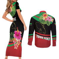 Personalized Martinique Tropical Flower Couples Matching Short Sleeve Bodycon Dress and Long Sleeve Button Shirt Matinik Beautiful Island