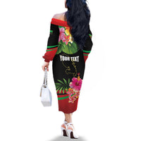 Personalized Martinique Tropical Flower Family Matching Off The Shoulder Long Sleeve Dress and Hawaiian Shirt Matinik Beautiful Island